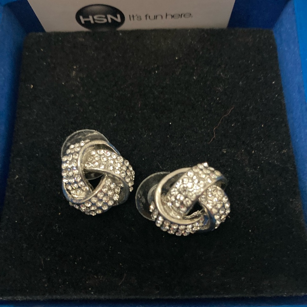 R.J. Graziano silvertone and crystal Love Knot earrings